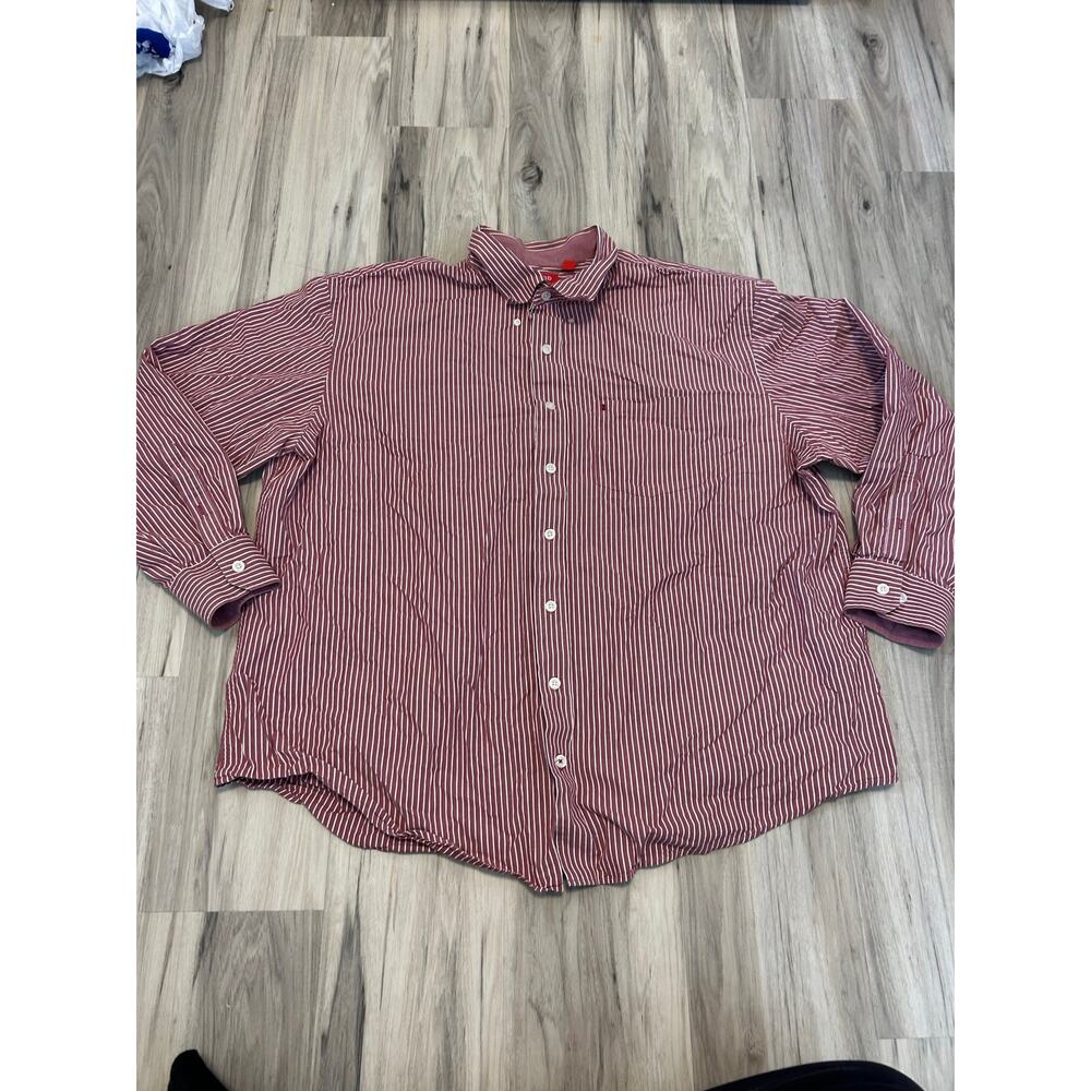 IZOD Red White Striped Button Down Shirt Men’s 3XL Long Sleeve Classic Fit